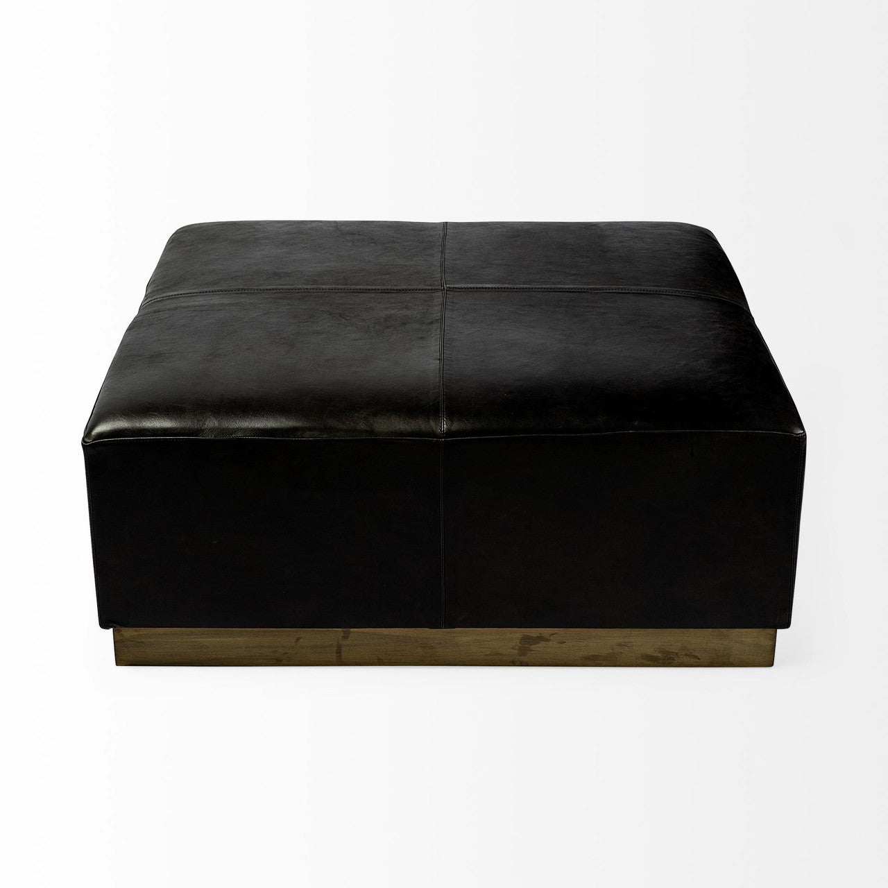 Minara 36" Square Black Leather Wrapped w/Metal Base Ottoman