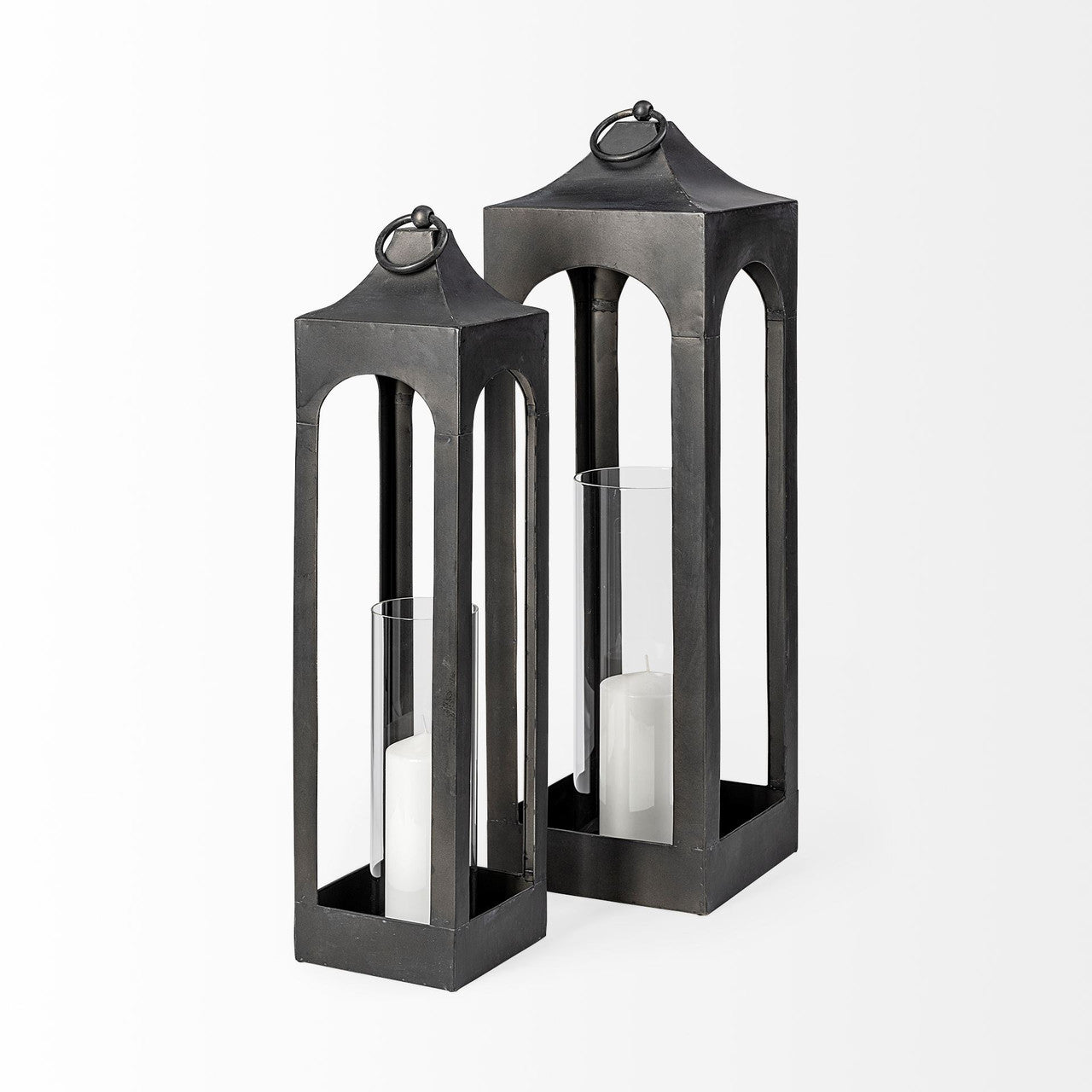 Ina Tall Charcoal Metal Candle Holder Lantern