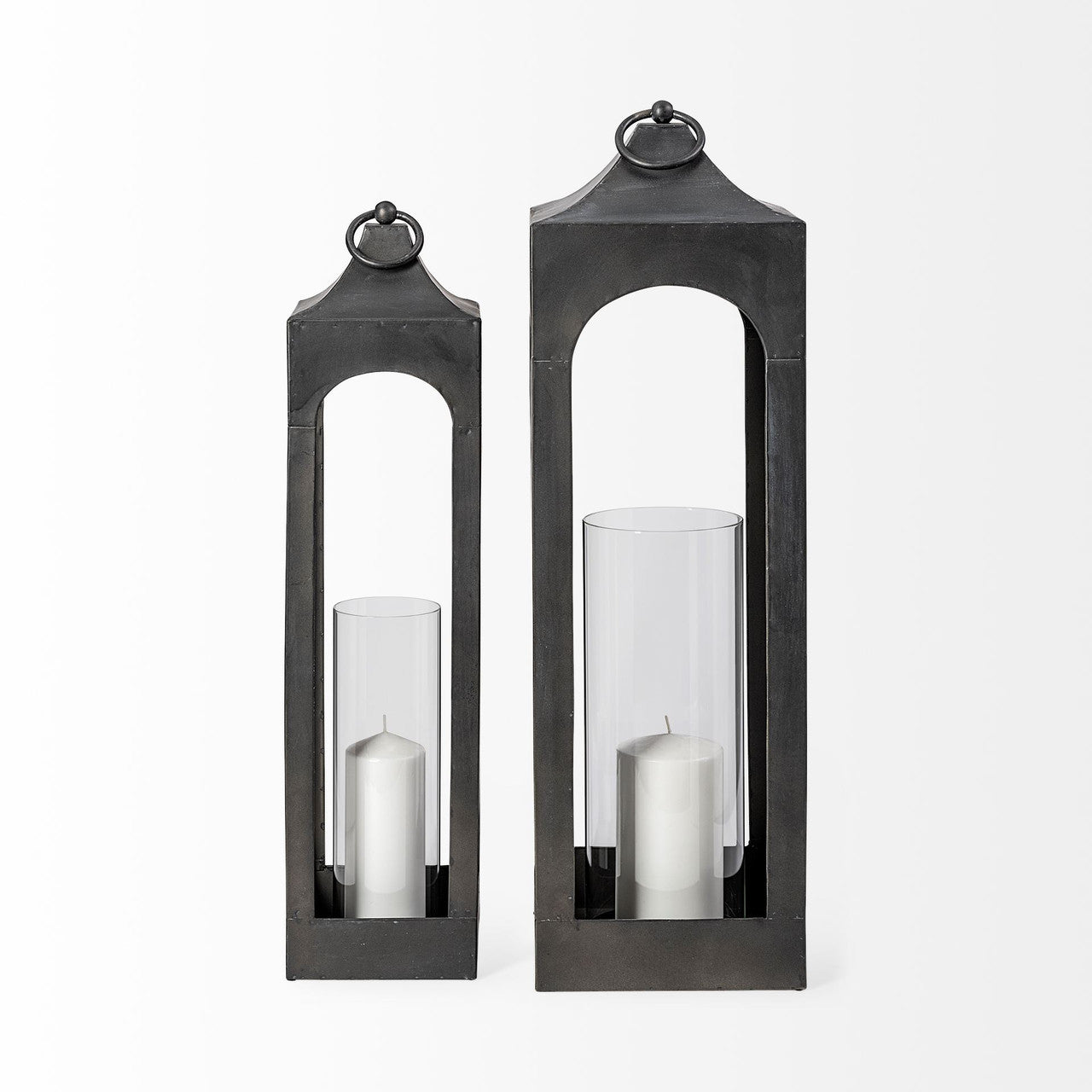 Ina Short Charcoal Metal Candle Holder Lantern