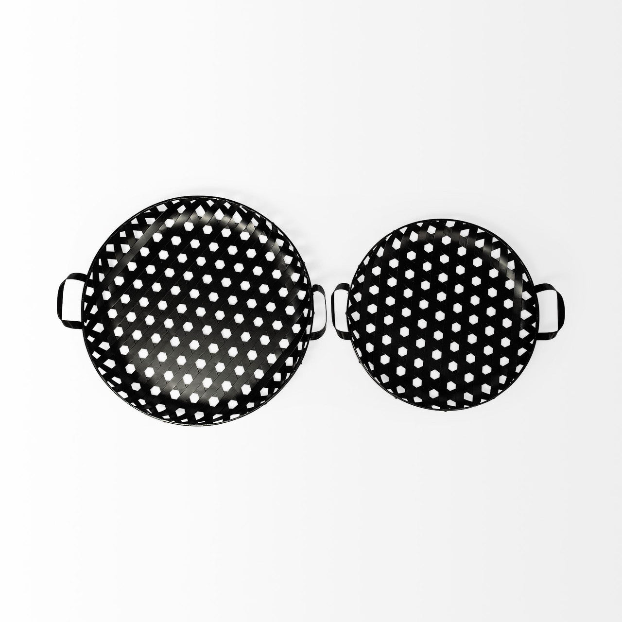 Lito (Set of 2) Black Woven Metal Round Serving Trays