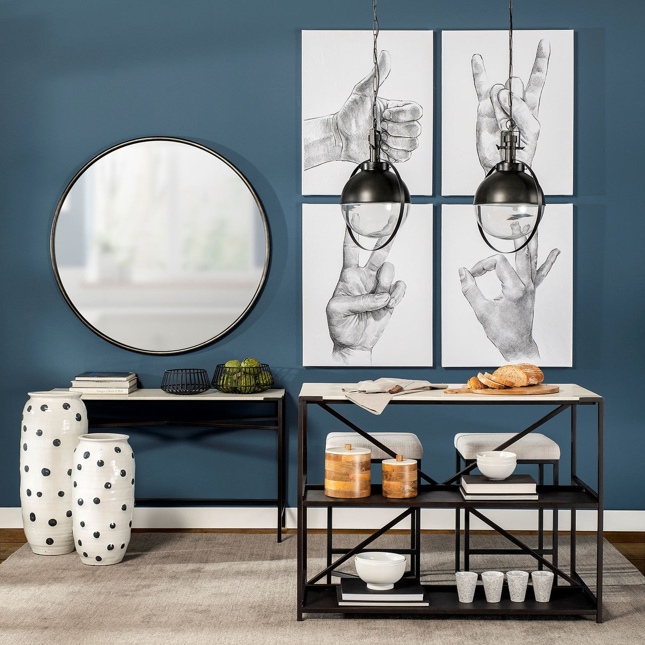 Leighton II 15x20 Black Metal Spherical Pendant Light