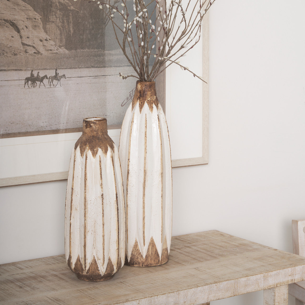 Sisko II Tall Rustic Brown White Ceramic Vase