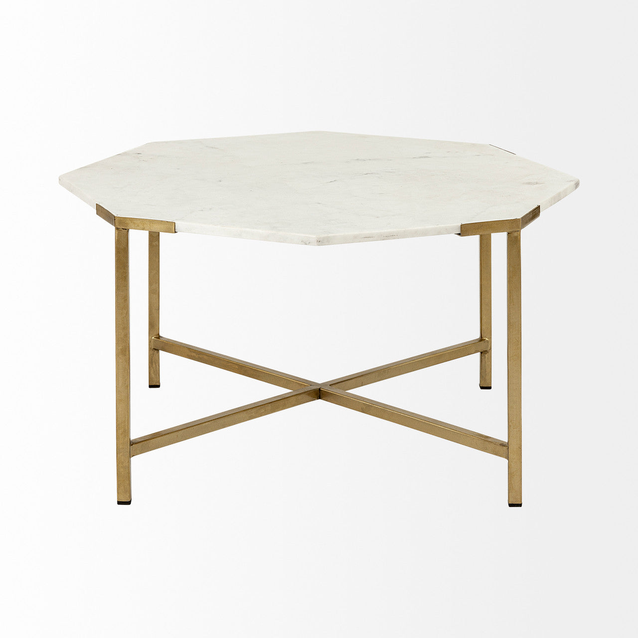 Vincent 33" Octagonal White Marble Tabletop w/ Gold Metal Base Coffee Table