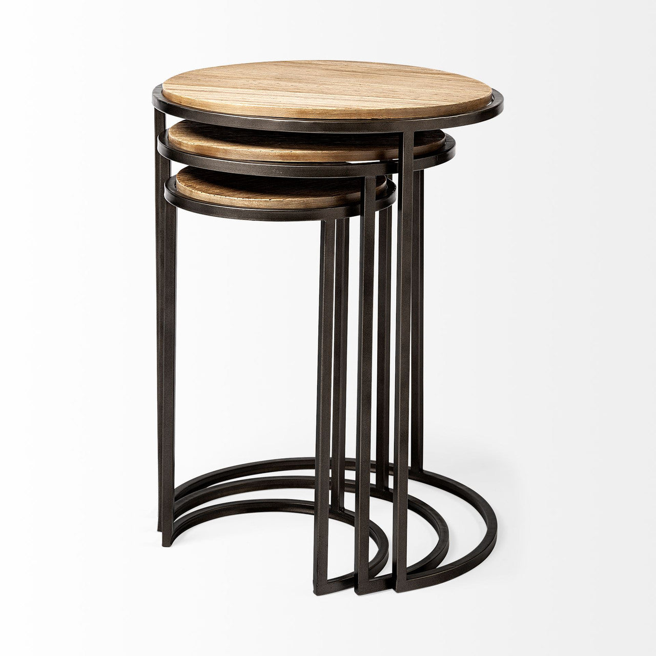 Glover (Set of 3) 20L x 20W Brown Wood Round Top W/Metal Nesting Accent Tables