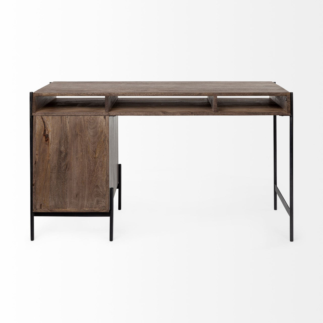 Glenn VII 56L x 22W Dark Brown Wood w/ Black Iron Frame, 3 Drawer Office Desk