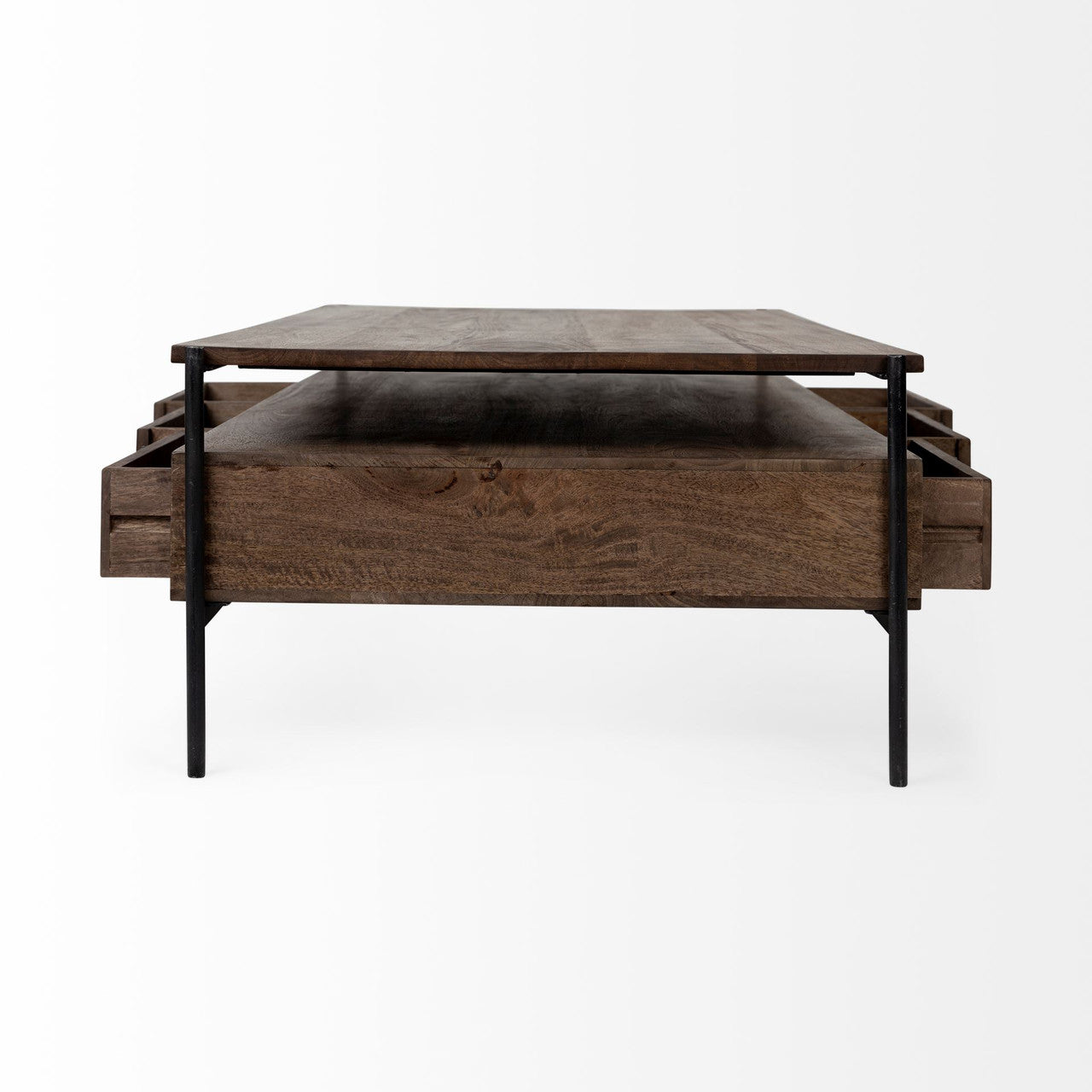 Glenn II 54x30 Dark Brown Wood w/ Black Iron Frame, Rectangle 3 Drawers Coffee Table