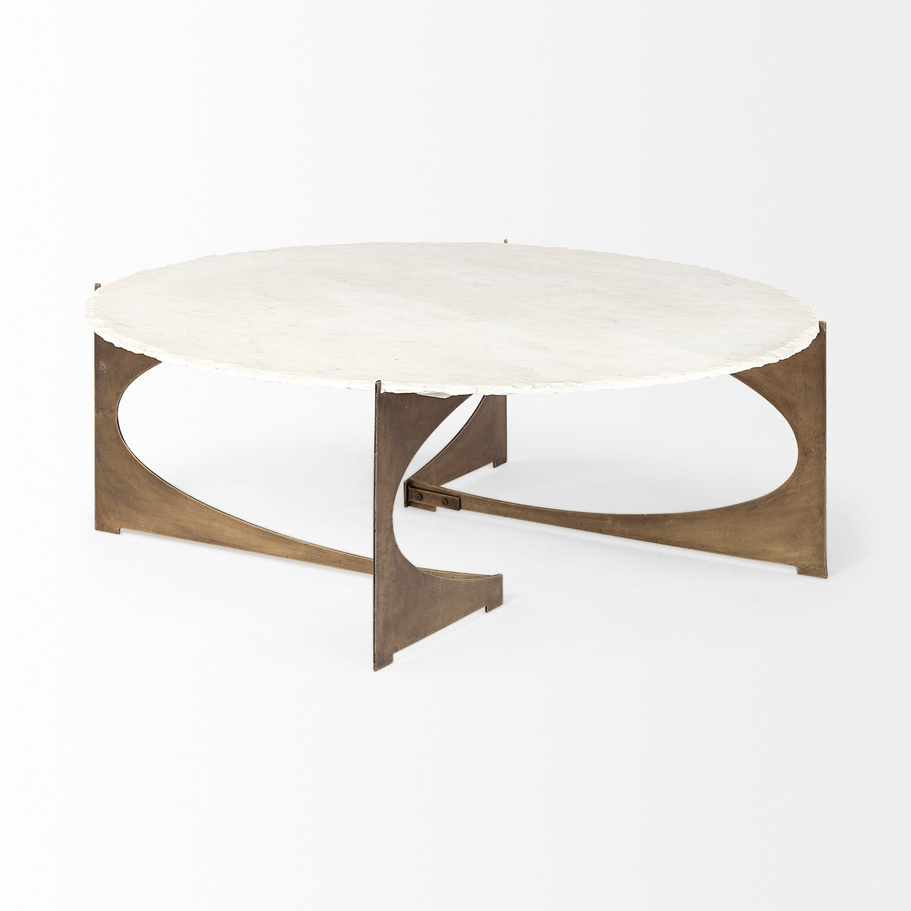 Reinhold 49" Round White Marble Top Gold Metal Base Coffee Table