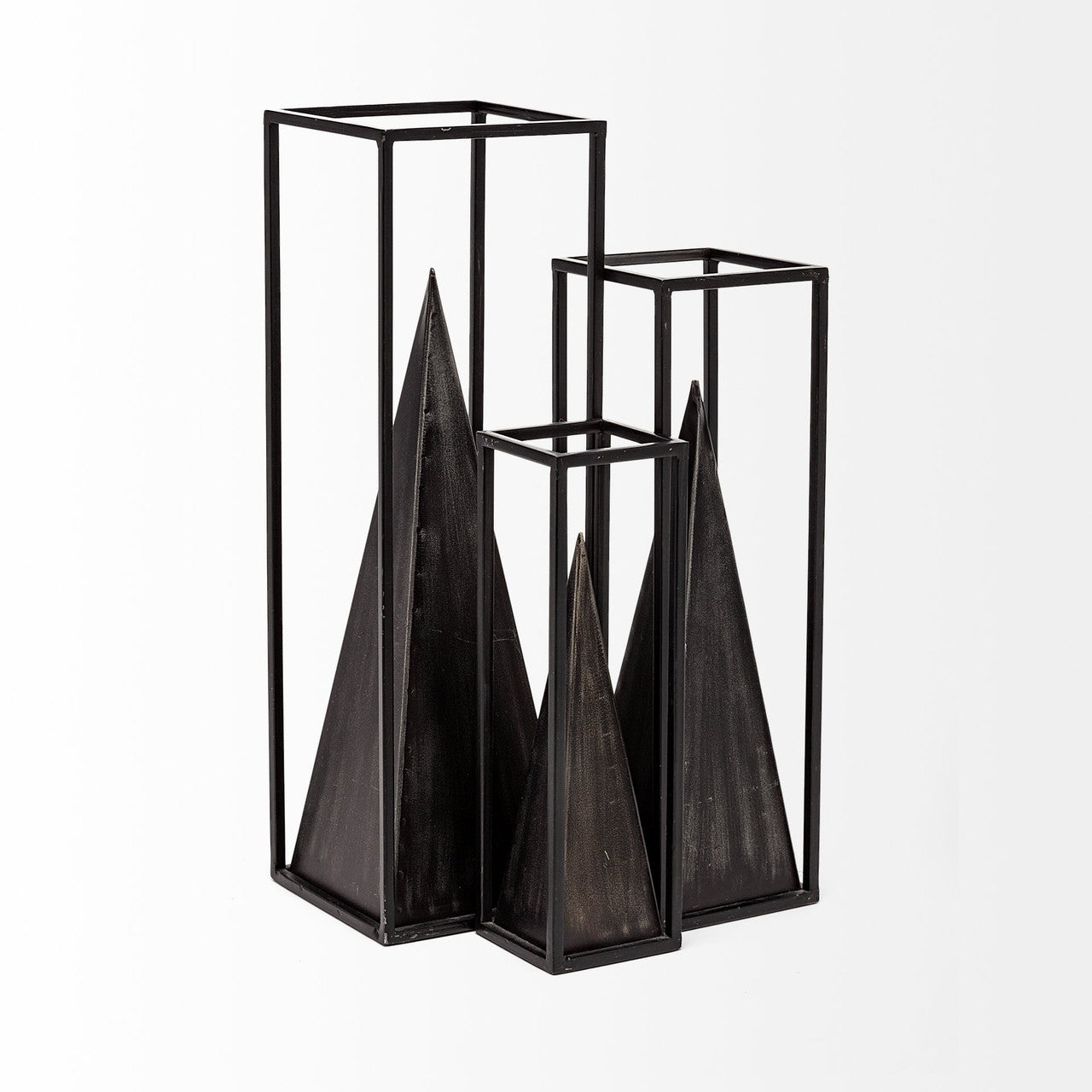 Memphis I (Large) 5L x 5W Black Metal Pyramid In A Square Frame