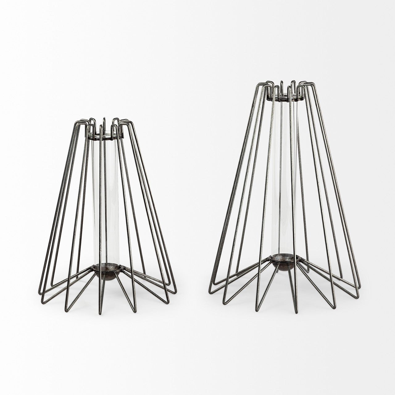 Madeline II Large Gunmetal Gray Metal Glass Test Tube Vase