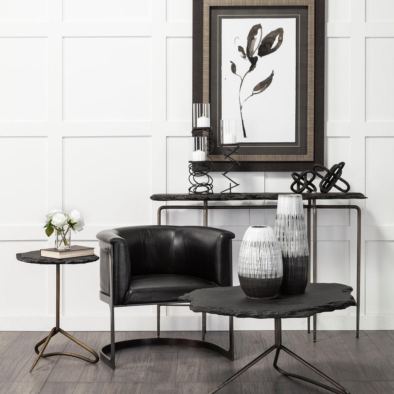 Omega III Large Black Metal Stacked Ring Table Candle Holder