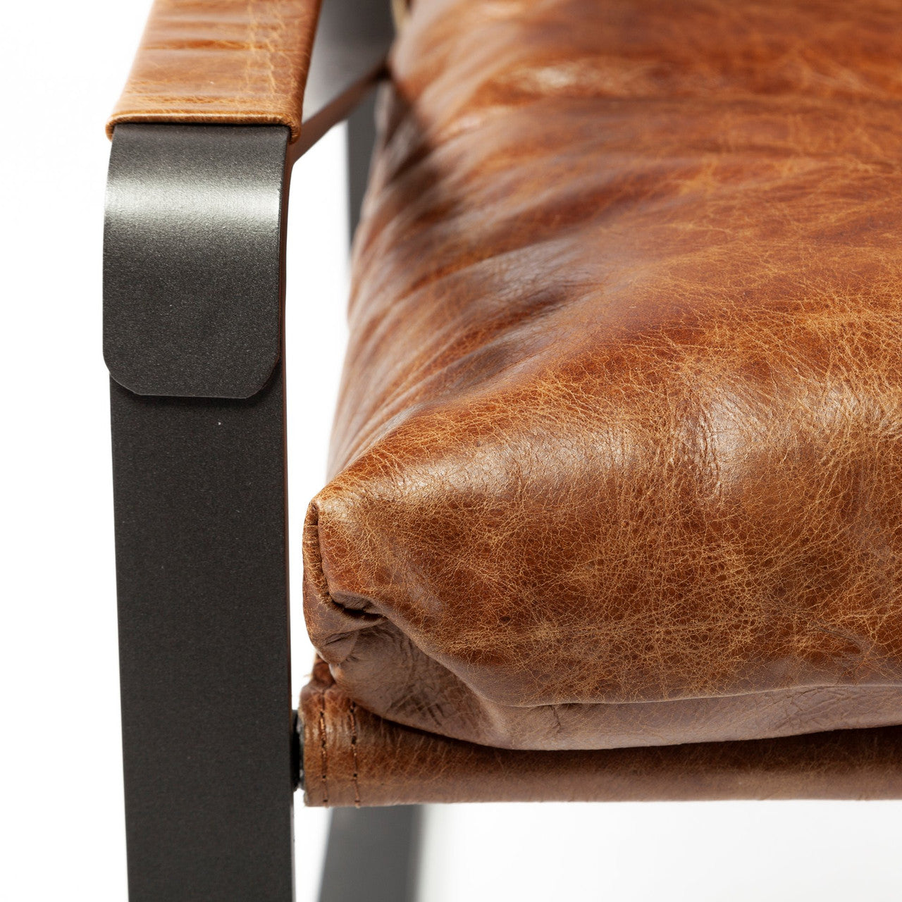 Hornet I 27.0L x 35.0W x 36.0H Brown Leather Unibody Seat w/ Black Metal Frame Accent Chair