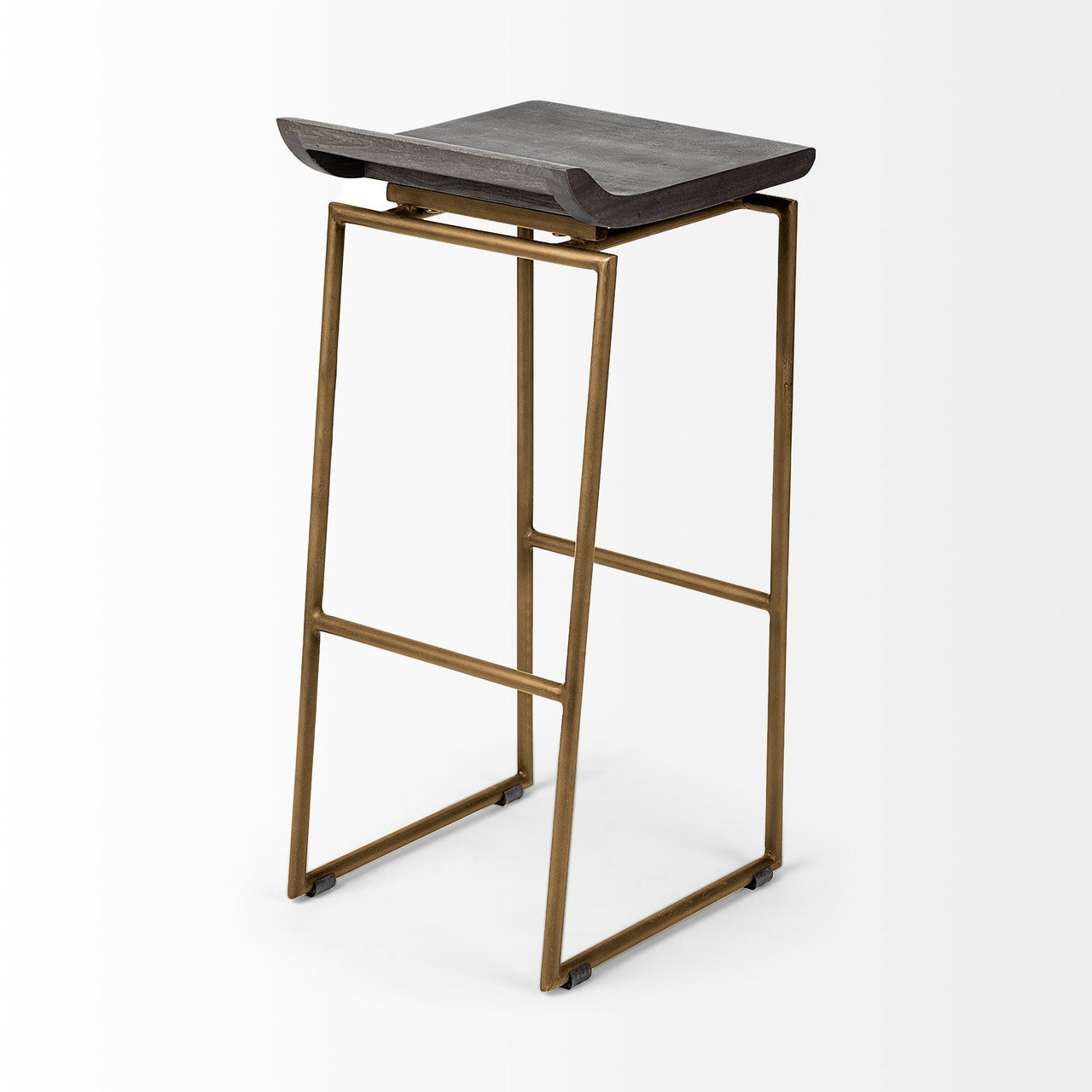Givens 30.25" Seat Height Brown Wood Seat Gold Metal Base Stool