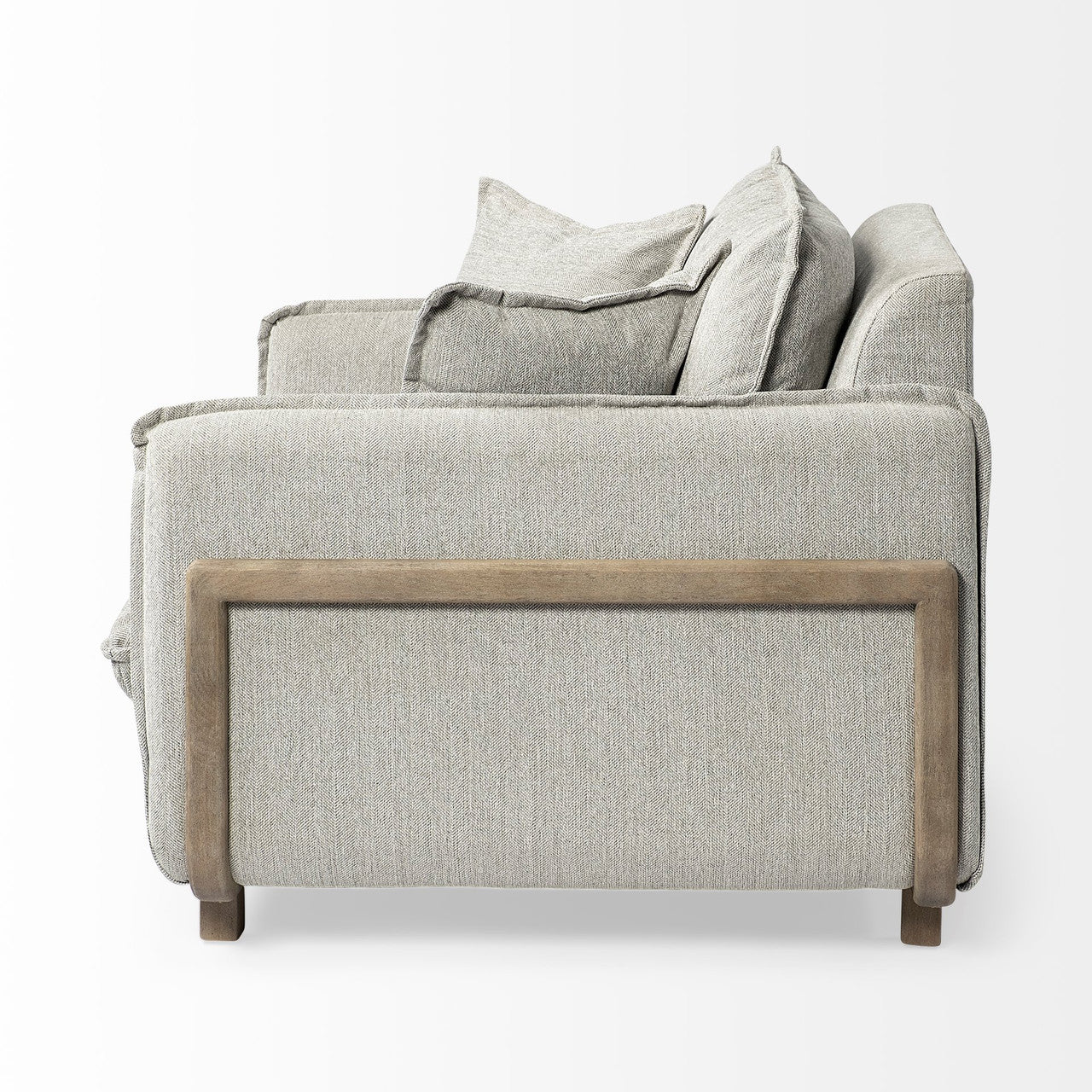 Roy II Frost Gray Upholstered and Brown Wood Frame Arm Chair
