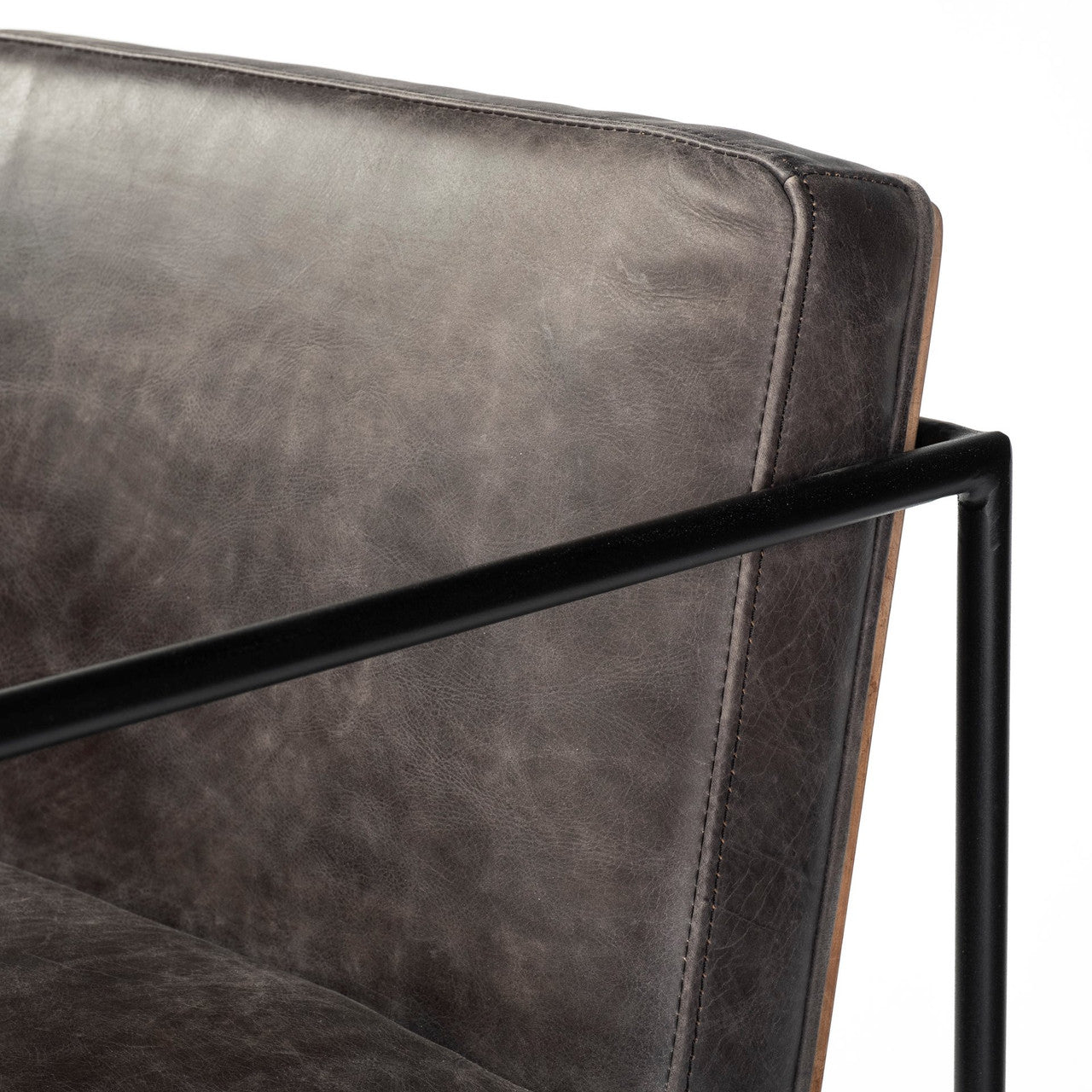 Stamford 40" Total Height Black Leather Seat w/ Wood Back, Metal Frame Bar Stool