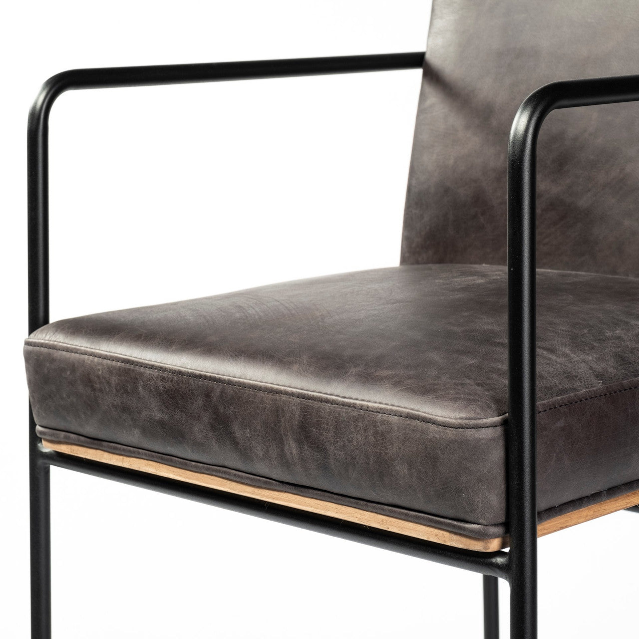 Stamford 40" Total Height Black Leather Seat w/ Wood Back, Metal Frame Bar Stool