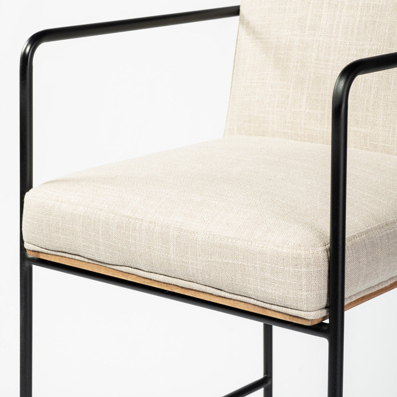 Stamford 36" Total Height Light Beige Upholstered Seat w/ Wood Back, Metal Frame Counter Stool