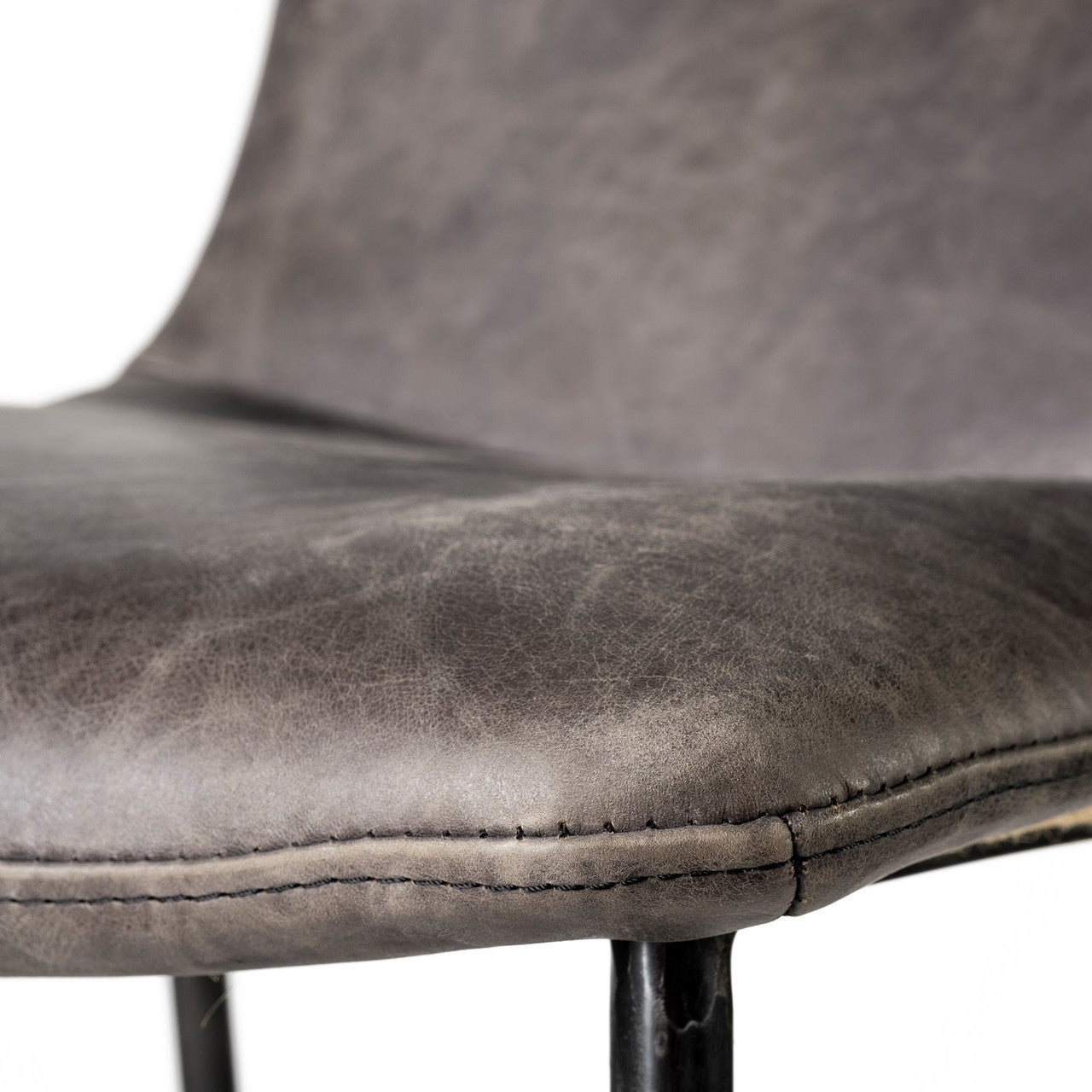 Kavalan 33.5" Total Height Ebony Leather Seat Black Metal Frame Counter Stool