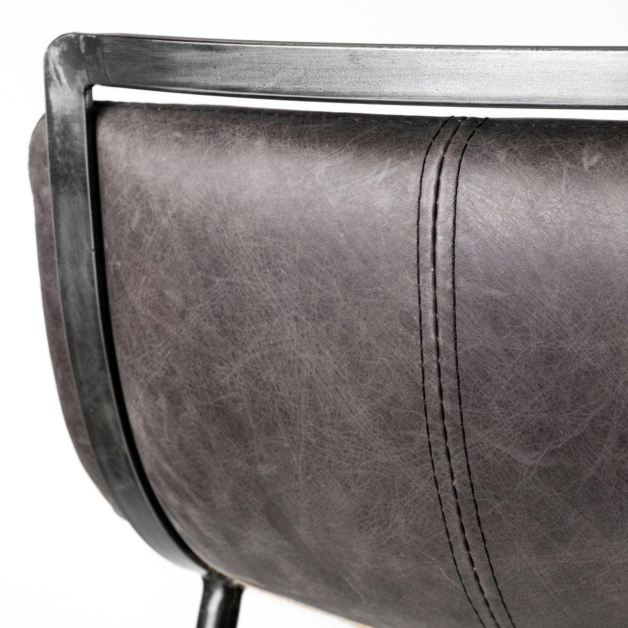 Kavalan 37.5" Total Height Ebony Leather Seat Black Metal Frame Bar Stool