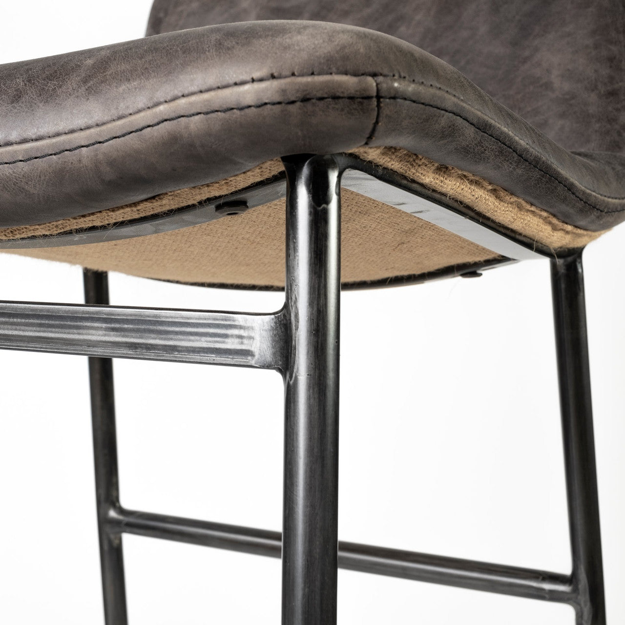 Kavalan 37.5" Total Height Ebony Leather Seat Black Metal Frame Bar Stool