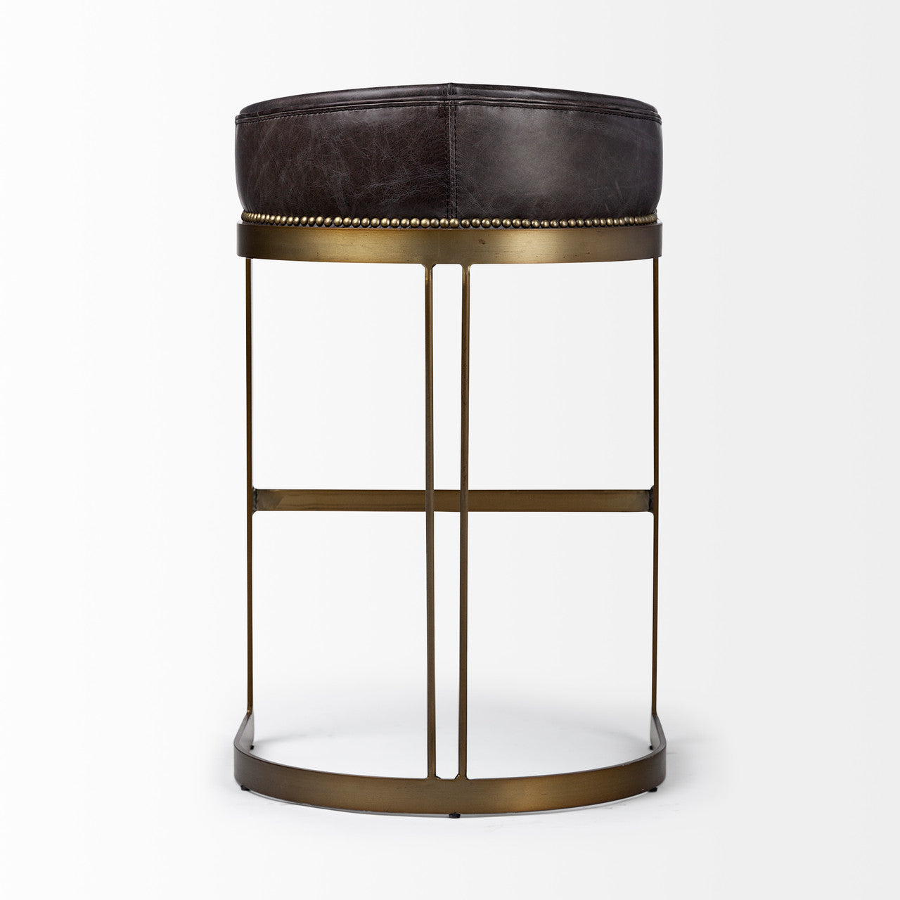 Hollyfield II Black Leather Seat Gold Metal Base Bar Stool