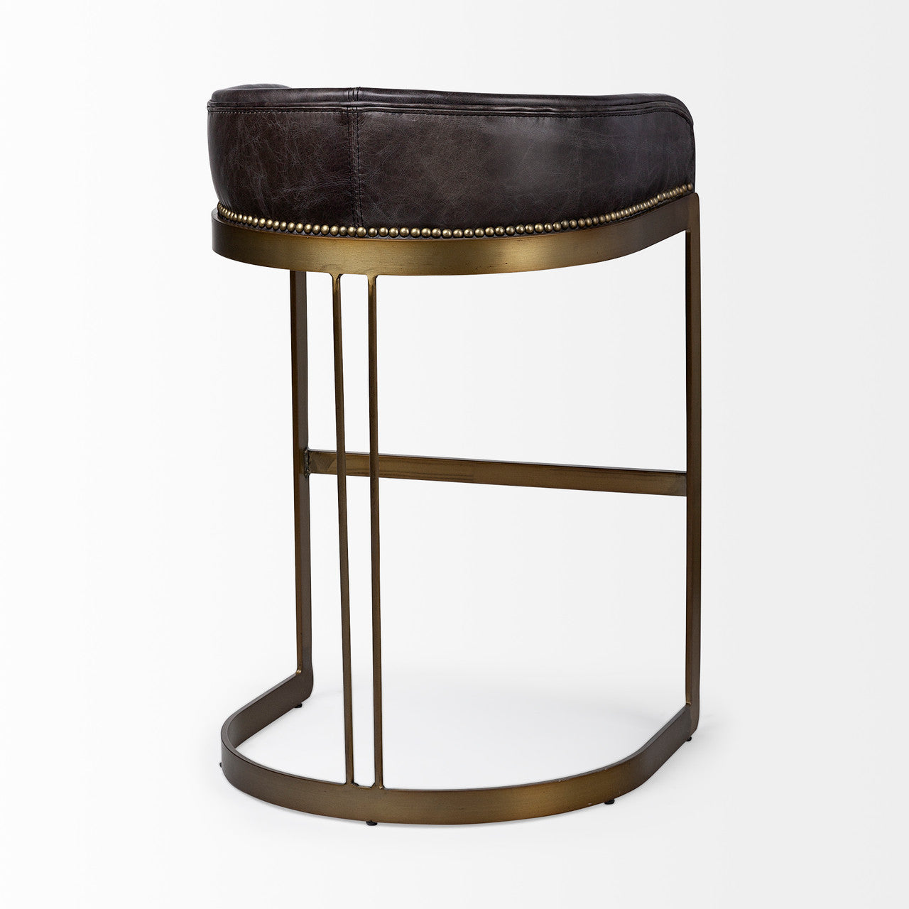 Hollyfield II Black Leather Seat Gold Metal Base Bar Stool