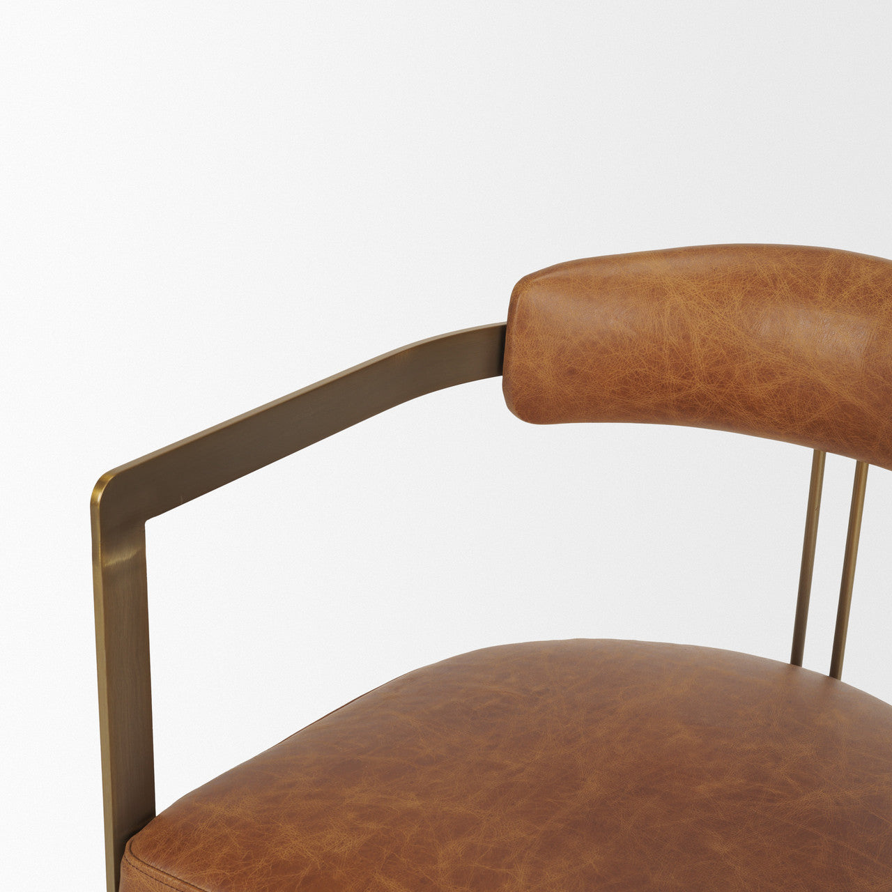 Hollyfield I Brown Leather Seat Gold Iron Frame Dining Chair