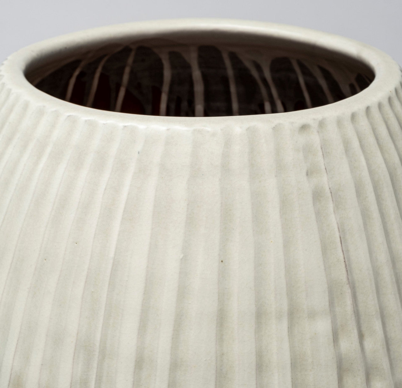Reyan Large 28.5" Pearl White Ceramic Striped Vase