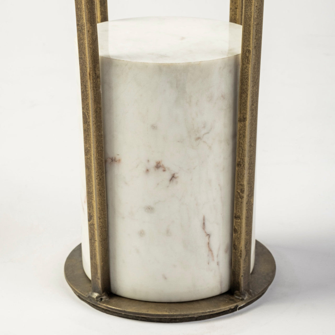 Jacinta II 21" Round Glass Top Metal and Marble Pedestal End/Side Table