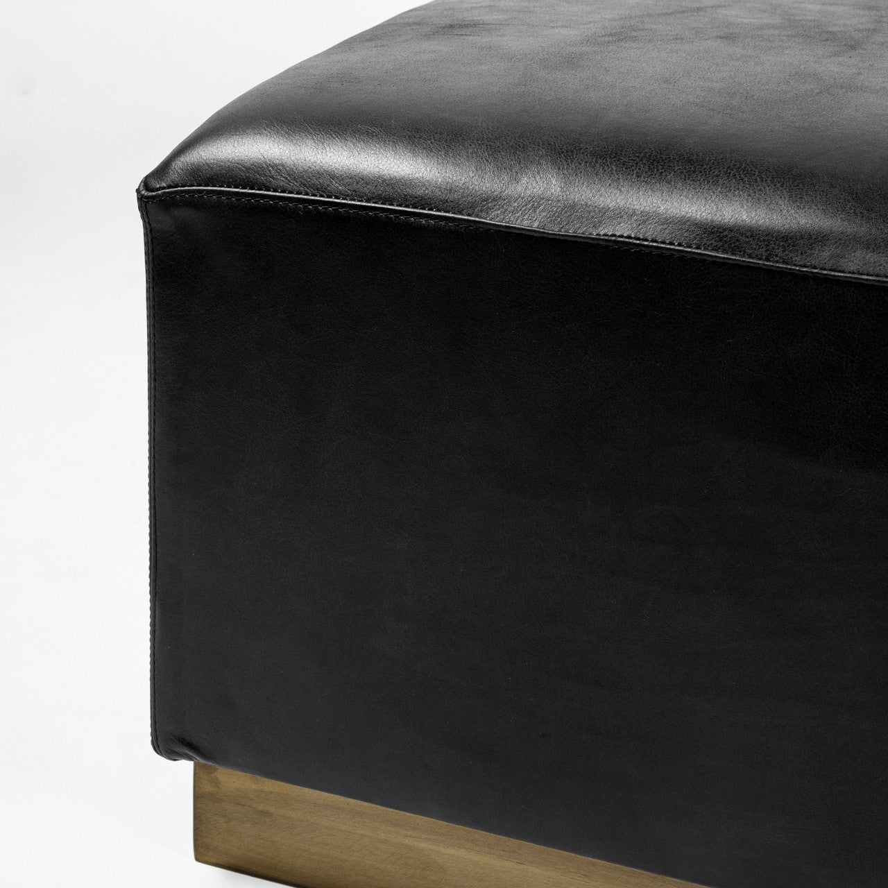 Minara 36" Square Black Leather Wrapped w/Metal Base Ottoman