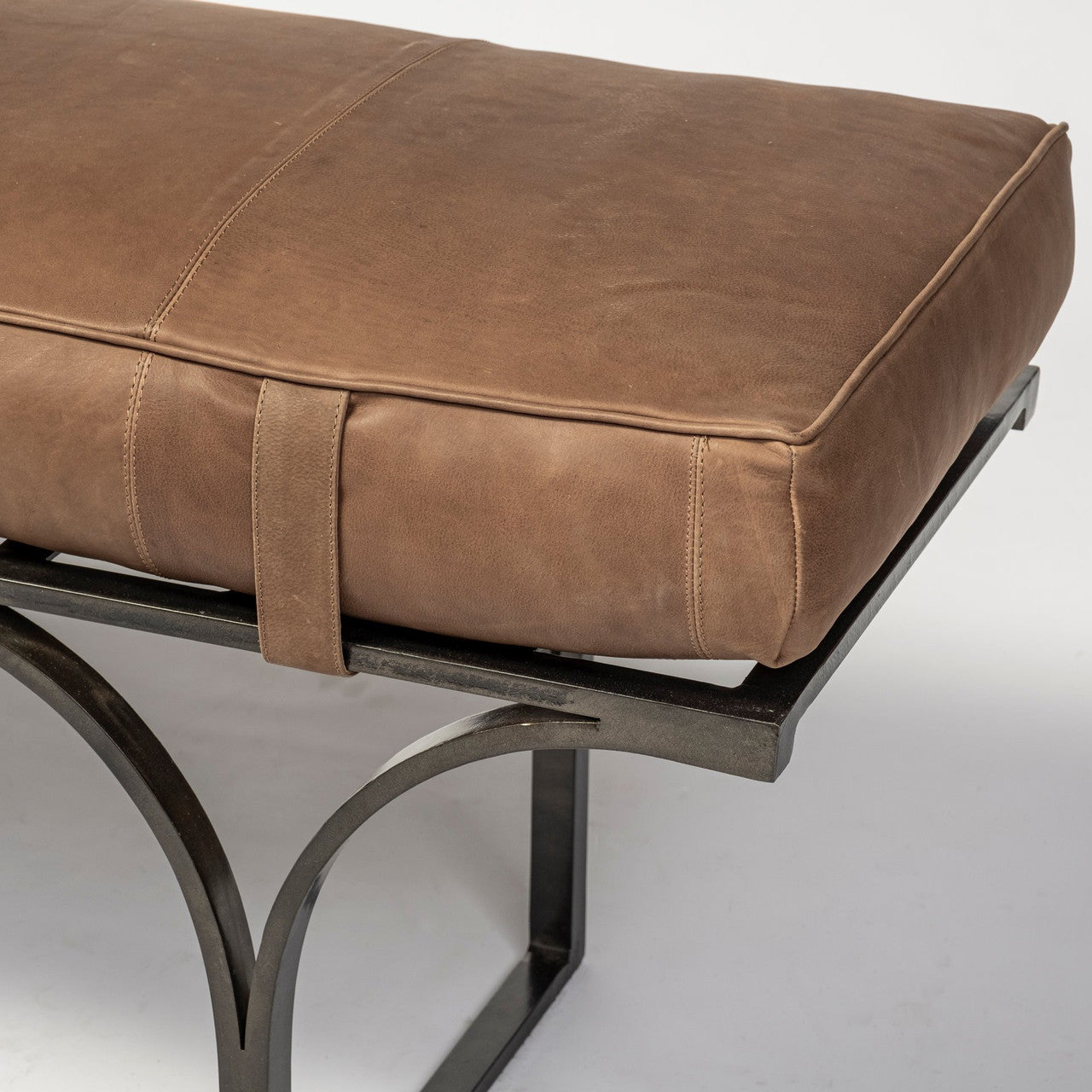 Jessie 55L x 16W Brown Leather Seat W/Black Metal Base Accent Bench