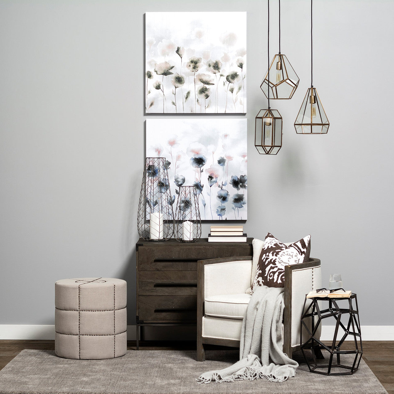 Ward 34L x 18W Brown Wood and Iron 3 Drawer Accent Cabinet