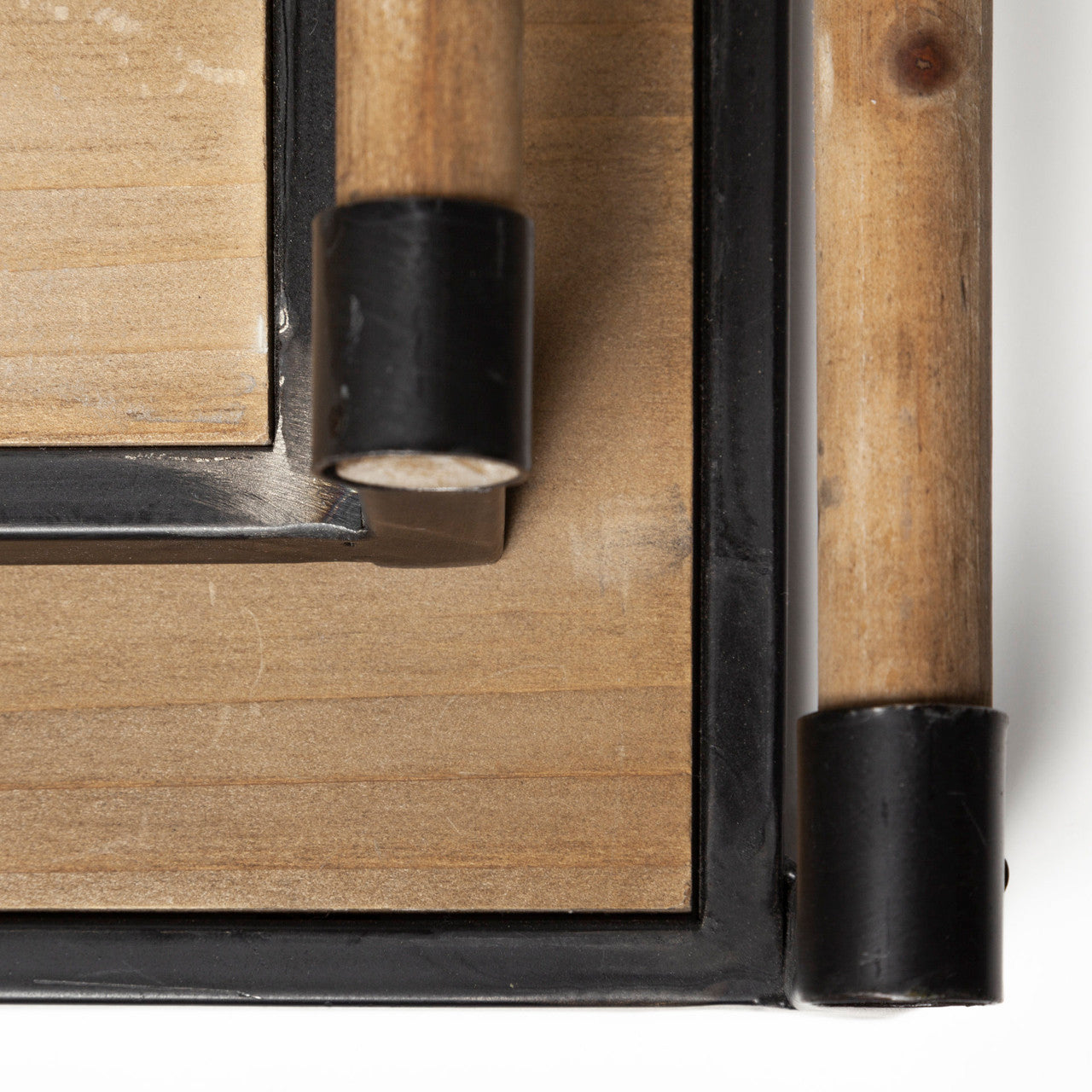 Benson Set of 2 Brown Wood Black Metal Trays