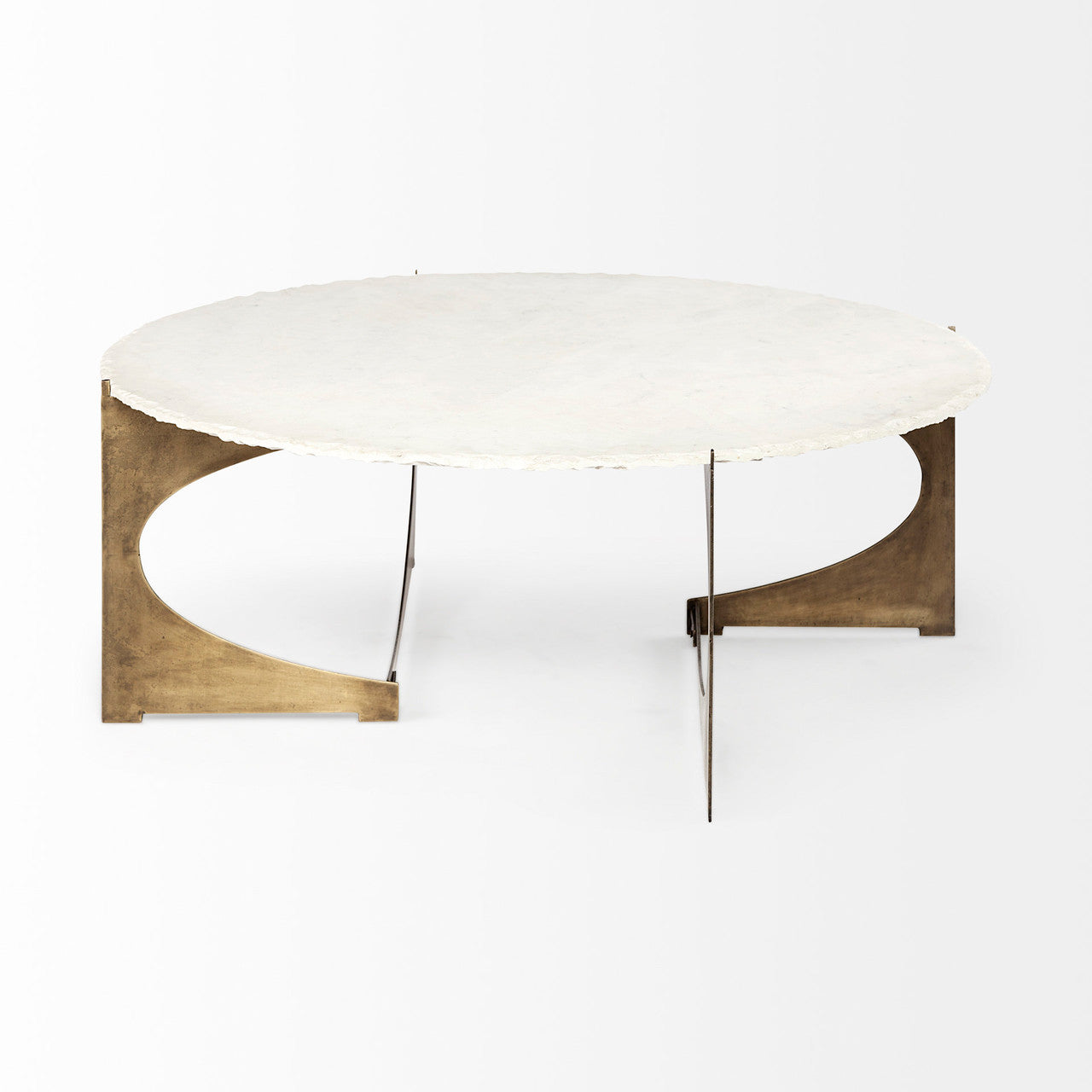 Reinhold 49" Round White Marble Top Gold Metal Base Coffee Table