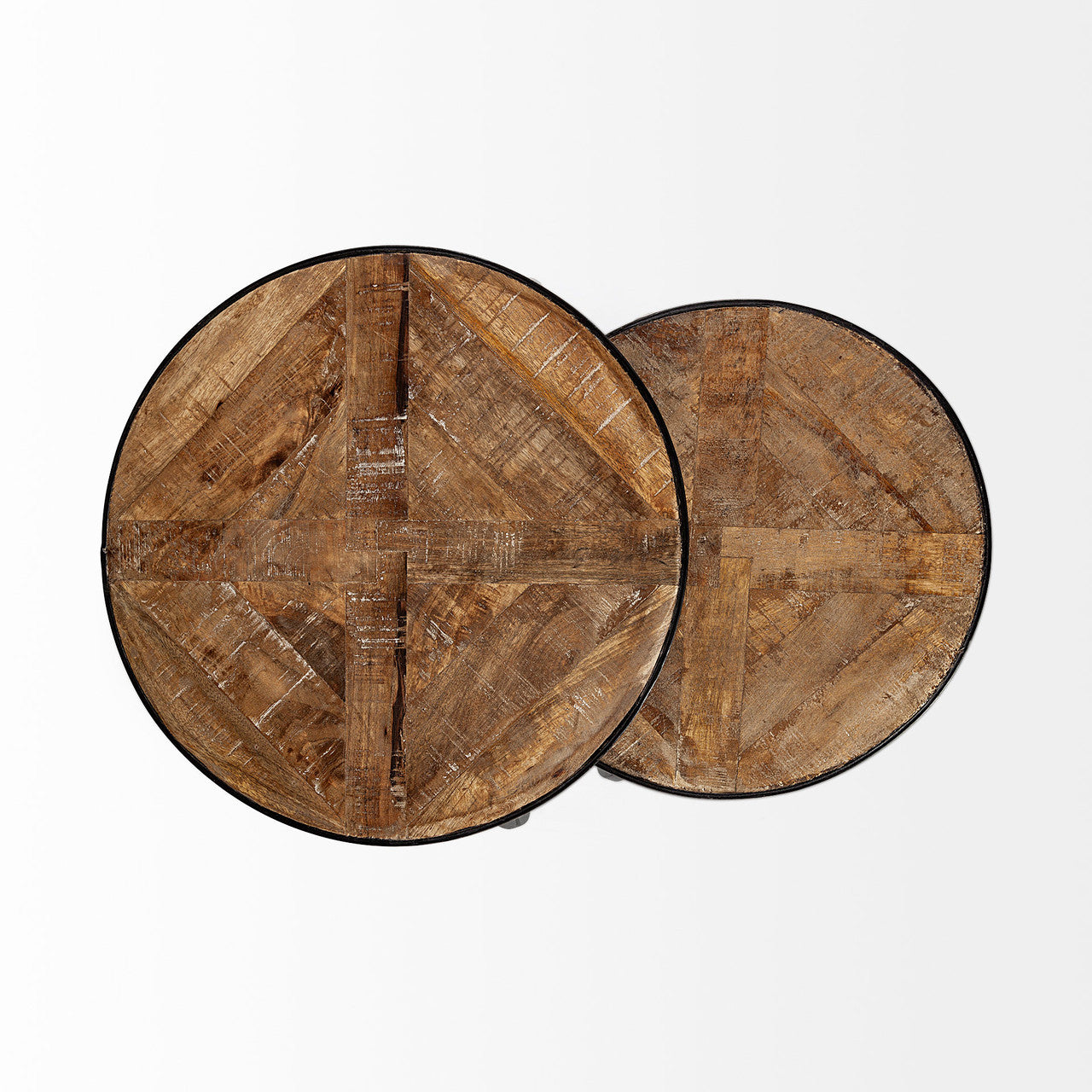 Clapp III (Set of 2) 20L x 20W Brown Round Wood Top W/ Black Metal Frame Nesting Accent Tables