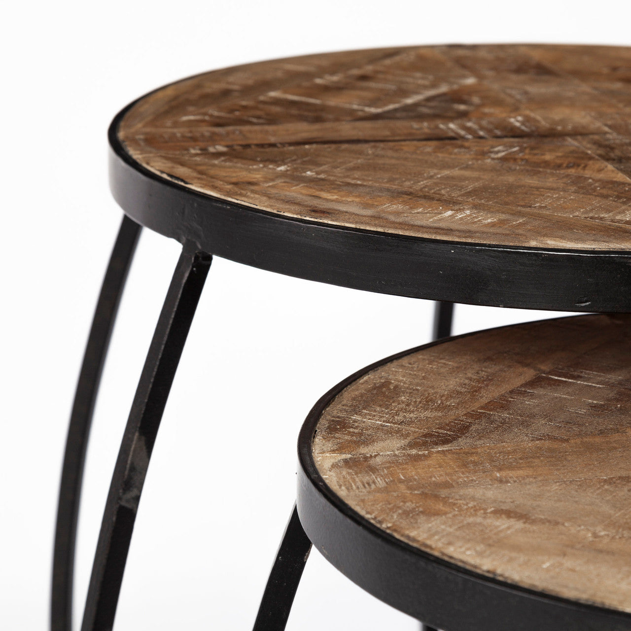 Clapp III (Set of 2) 20L x 20W Brown Round Wood Top W/ Black Metal Frame Nesting Accent Tables