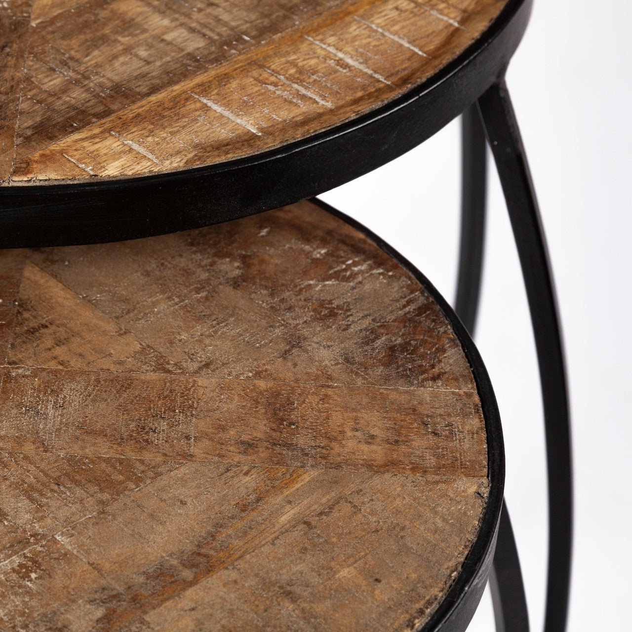 Clapp III (Set of 2) 20L x 20W Brown Round Wood Top W/ Black Metal Frame Nesting Accent Tables