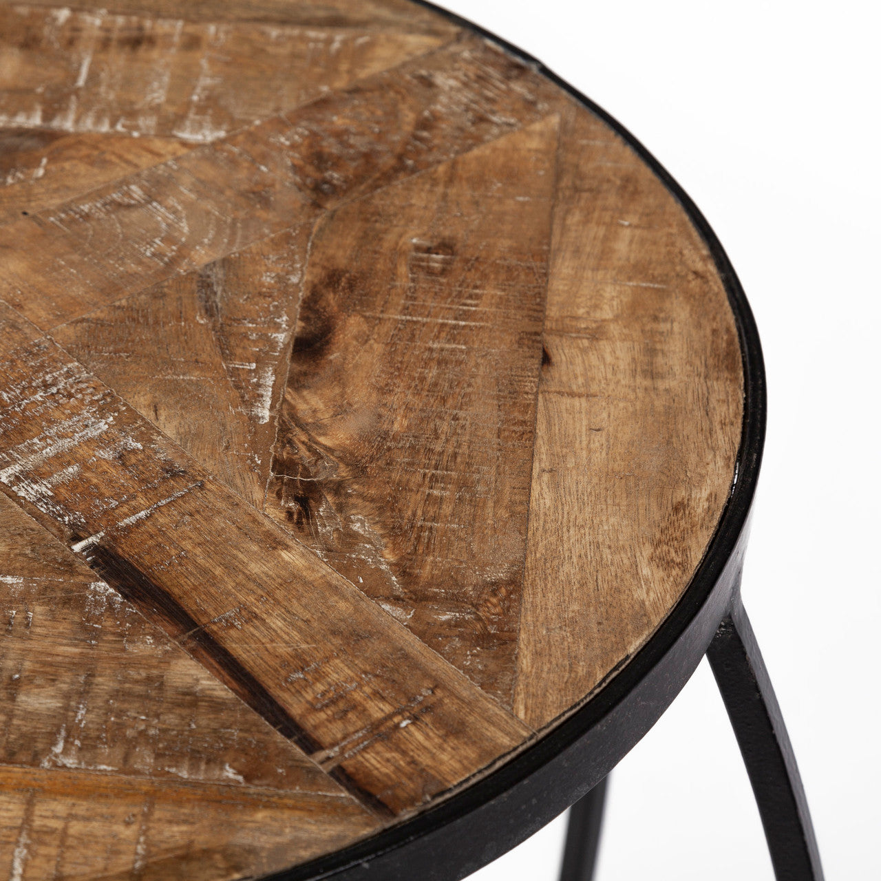 Clapp III (Set of 2) 20L x 20W Brown Round Wood Top W/ Black Metal Frame Nesting Accent Tables