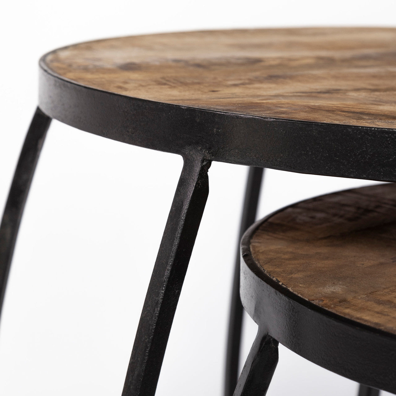 Clapp IV (Set of 2) 20L x 20W Brown Round Wood Top W/ Black Iron Frame Nesting Accent Tables