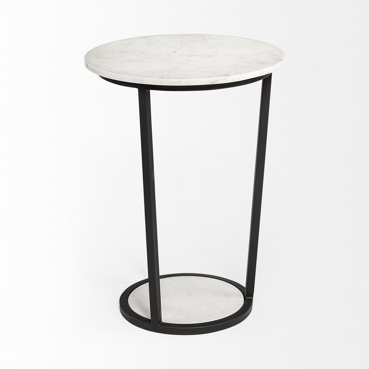 Bombola II (Large) 18L x 18W White Round Marble Top W/Black Metal Frame Accent Table
