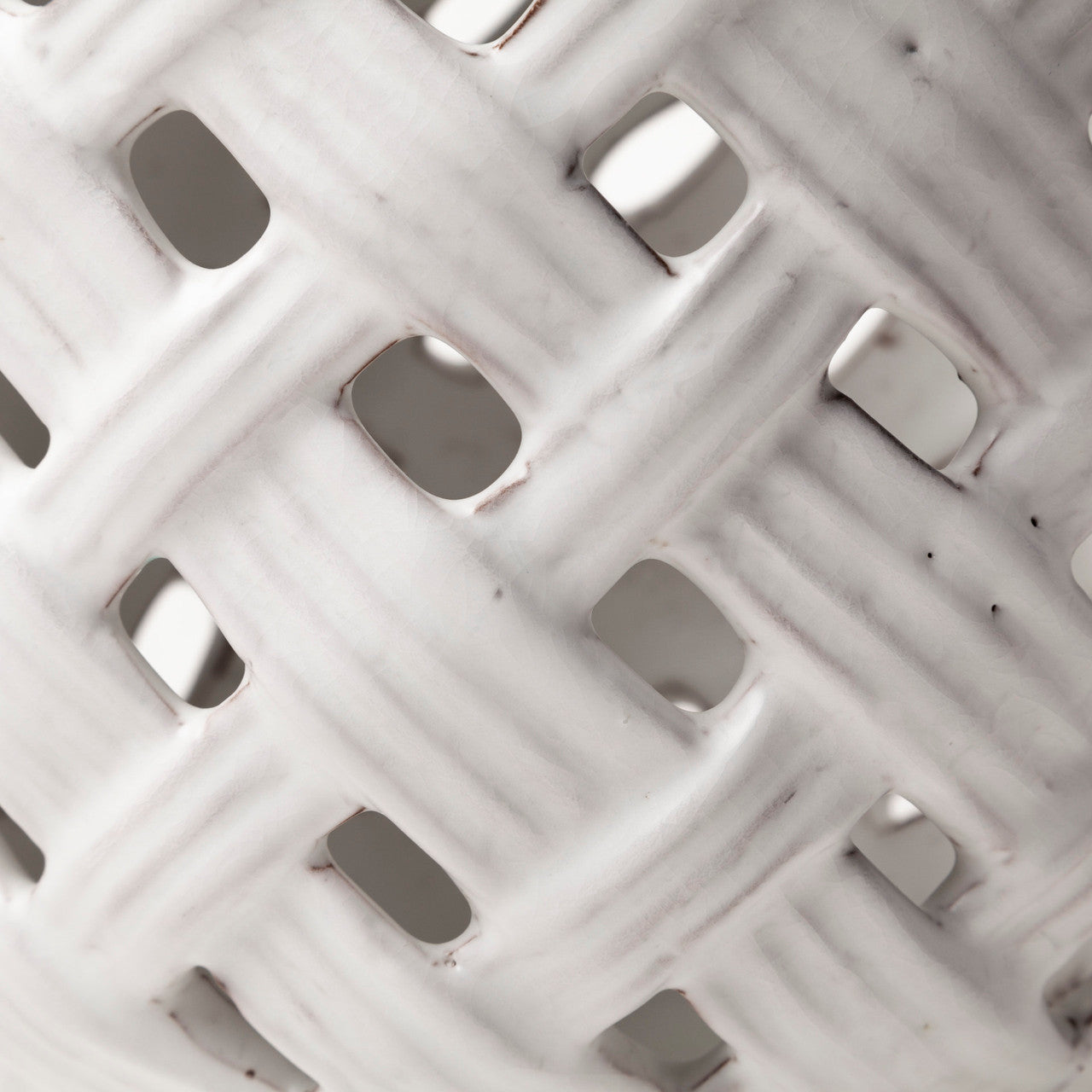 Forillon I Short White Glazed Lattice Pattern Vase