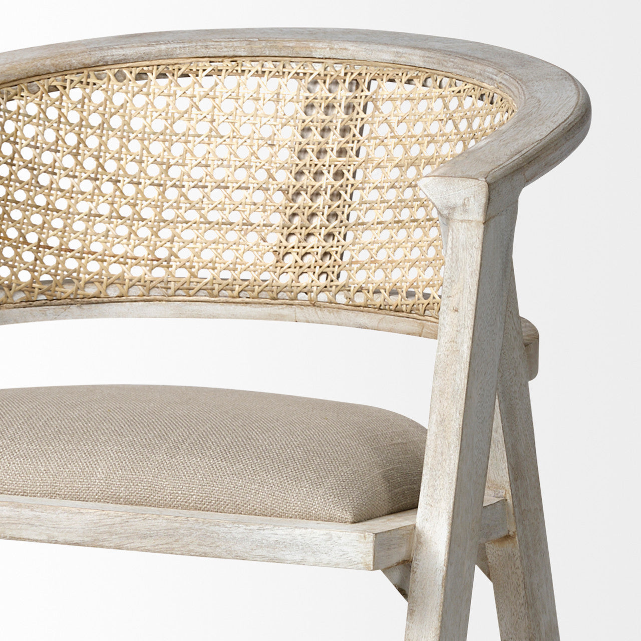 Tabitha 30.75" Seat Height Beige Fabric/Rattan Seat Blonde Wood Frame Bar Stool