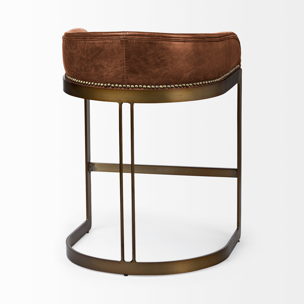 Hollyfield II Brown Leather Seat Gold Metal Base Stool