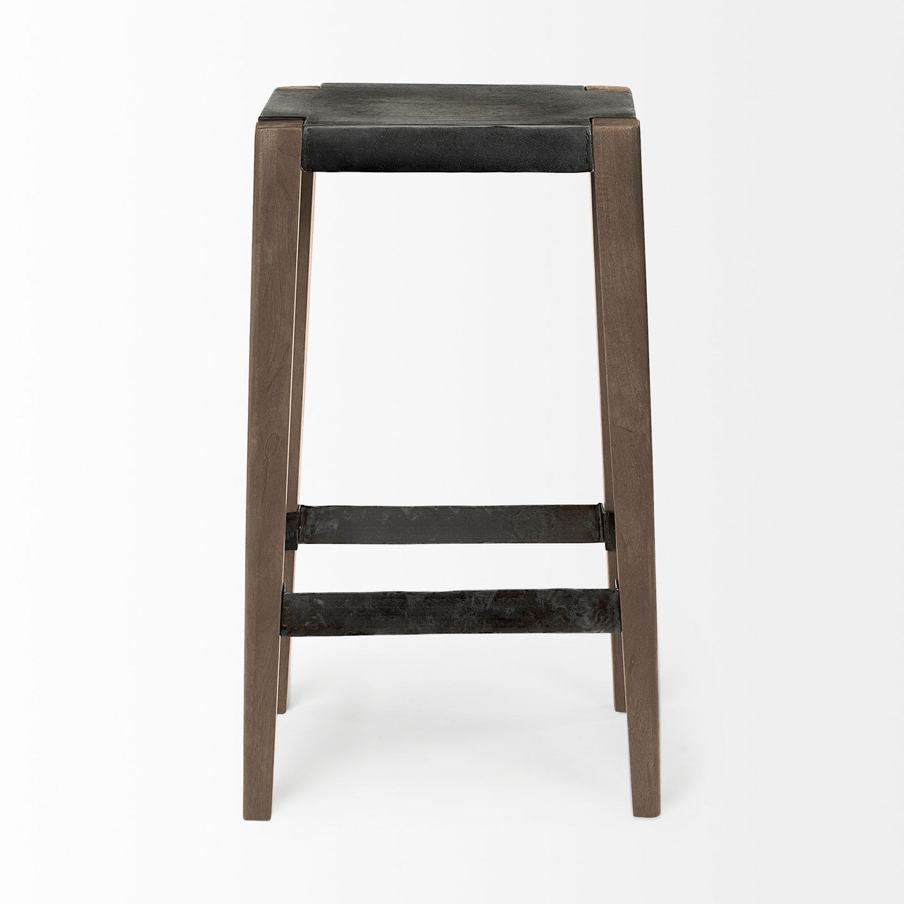 Nell 30" Seat Height Black Metal Seat & Foot Rest With Brown Wood Legs Stool