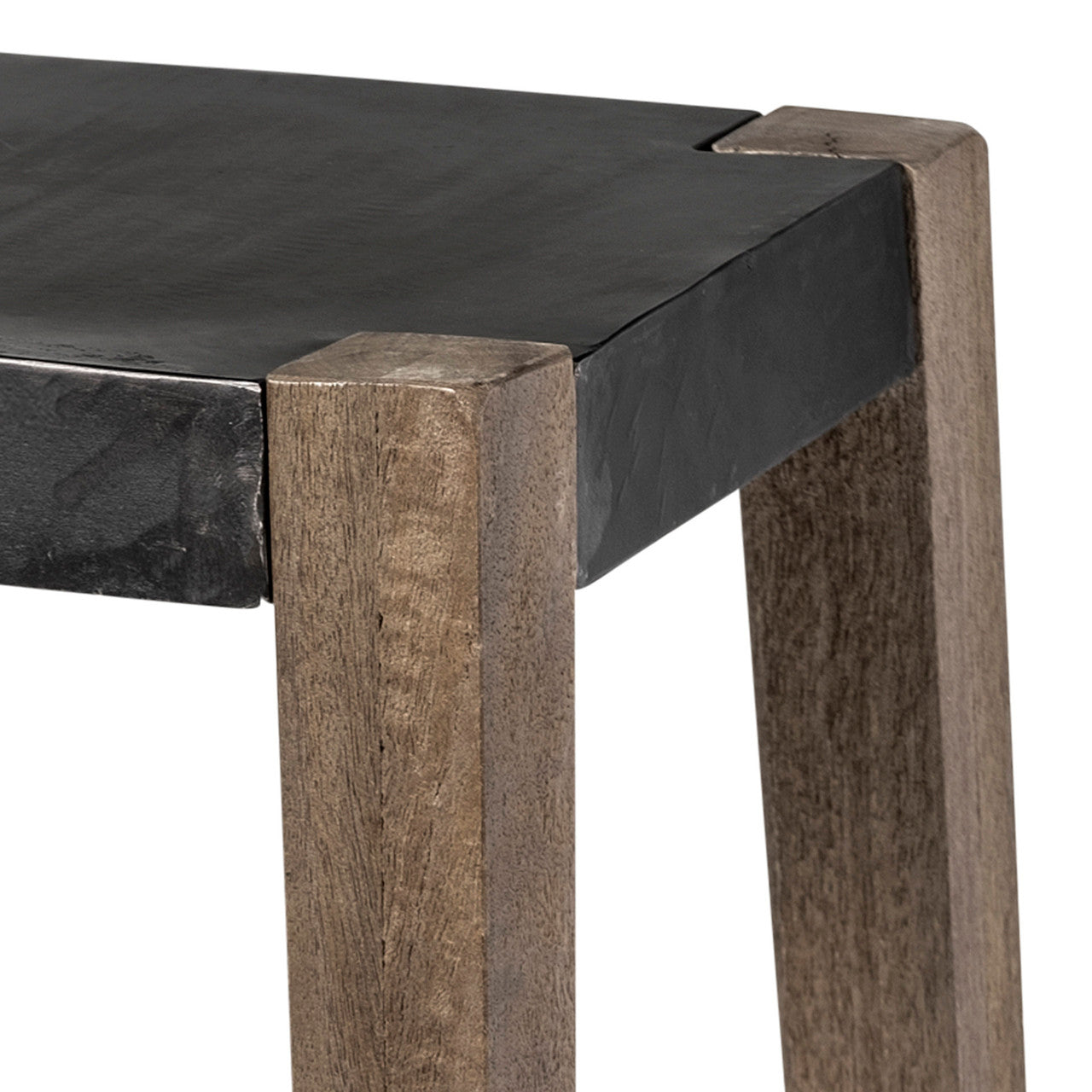 Nell 30" Seat Height Black Metal Seat & Foot Rest With Brown Wood Legs Stool