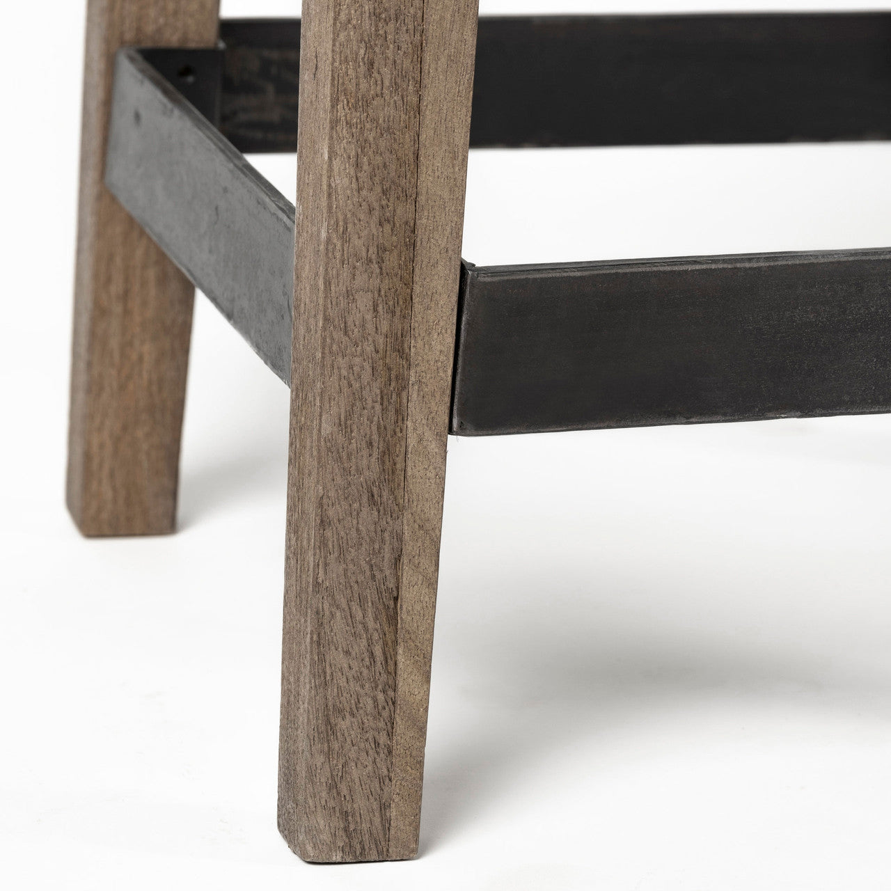 Nell 30" Seat Height Black Metal Seat & Foot Rest With Brown Wood Legs Stool