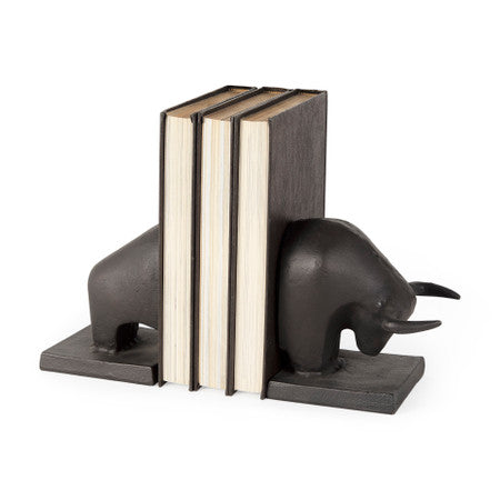 Tauro Black Cast Aluminum Raging Bull Bookends