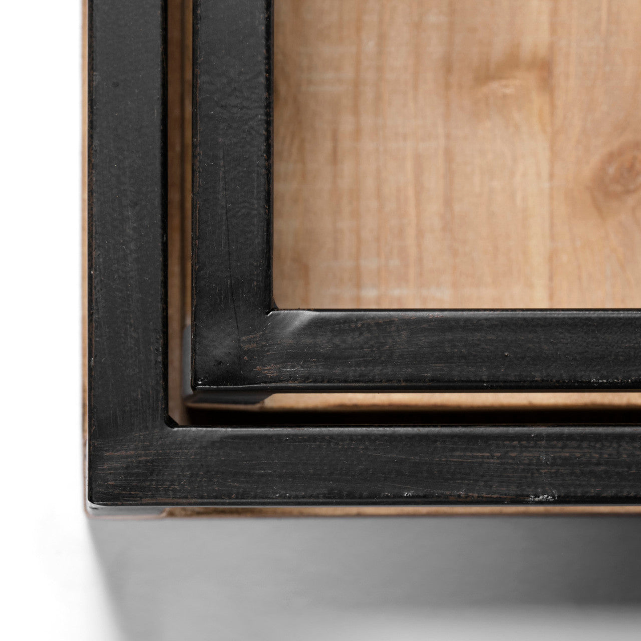 Ross Set of 2 Natural Wood W/ Black Metal Nesting Trays