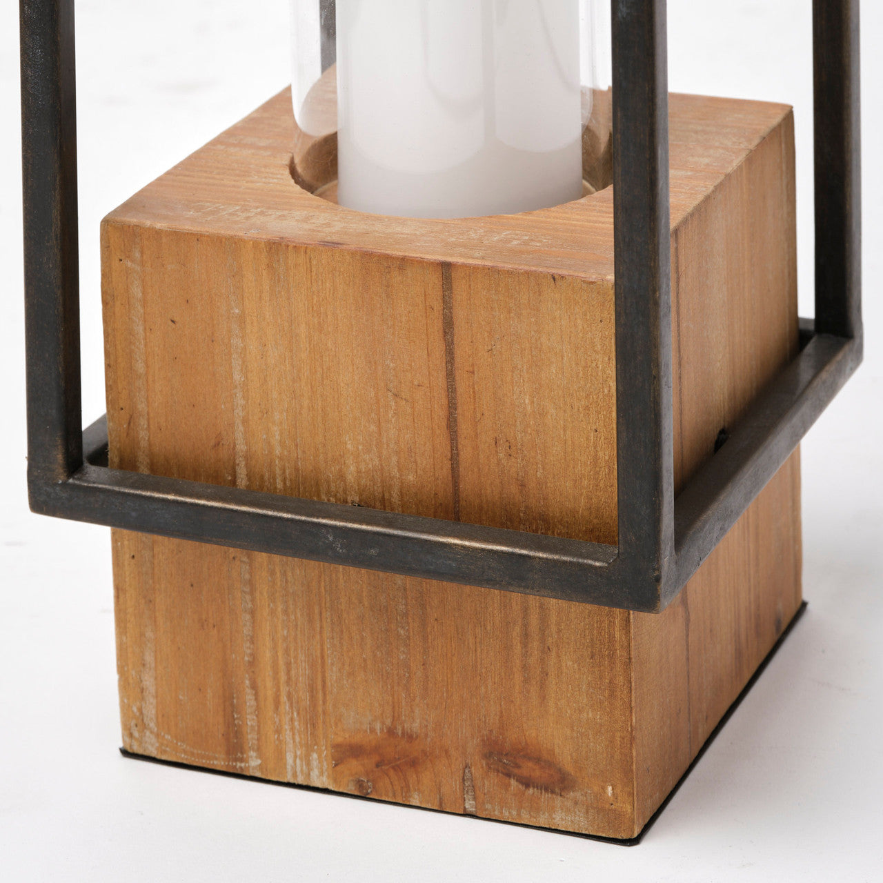 Orionis Large Wood w/ Black Metal Lantern Candle Holder