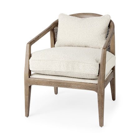 Landon Light Brown Wood W/ Cream Fabric Seat and Cane Back Accent Chair