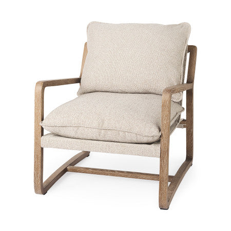 Brayden Light Brown Wood W/ Beige Fabric Seat Accent Chair